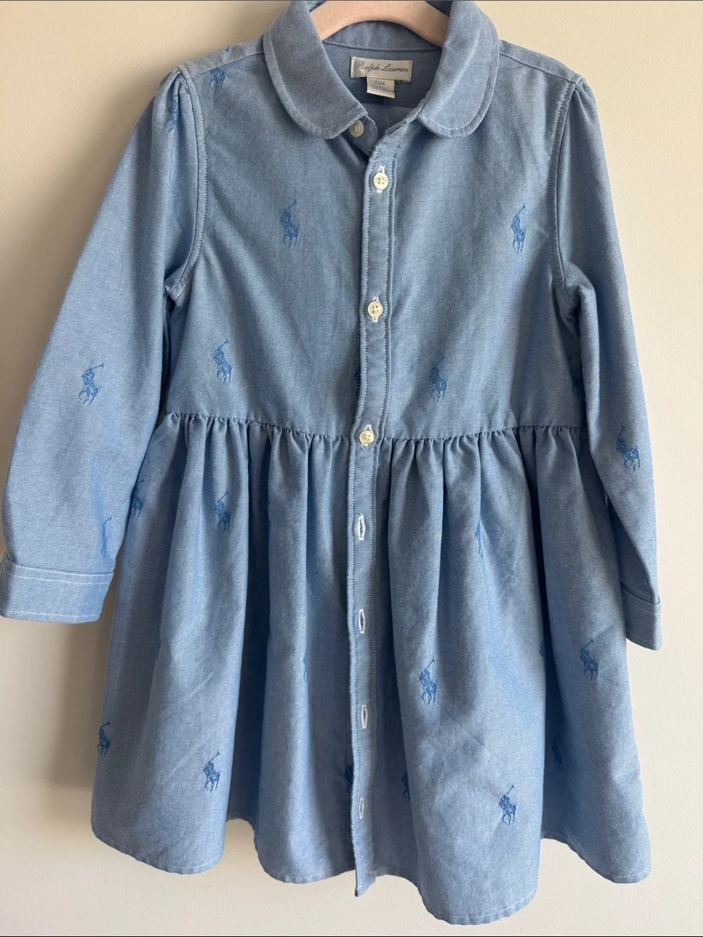 Ralph Lauren Light Blue Embroidered Pony Shirt Dress